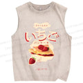 Unisex Japanese Strawberry Pie Printed Washed Tank Top