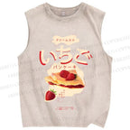 Unisex Japanese Strawberry Pie Printed Washed Tank Top