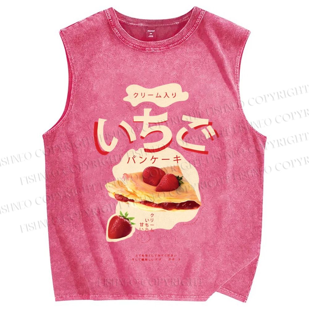 Unisex Japanese Strawberry Pie Printed Washed Tank Top