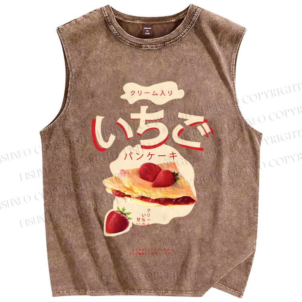 Unisex Japanese Strawberry Pie Printed Washed Tank Top
