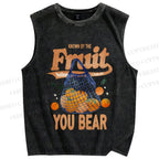Unisex Fruit You Bear Vintage Printed Washed Tank Top