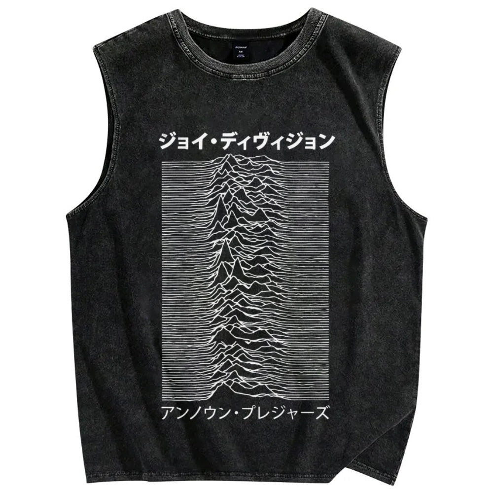 Unisex Japanese Wave Printed Washed Tank Top