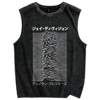 Unisex Japanese Wave Printed Washed Tank Top