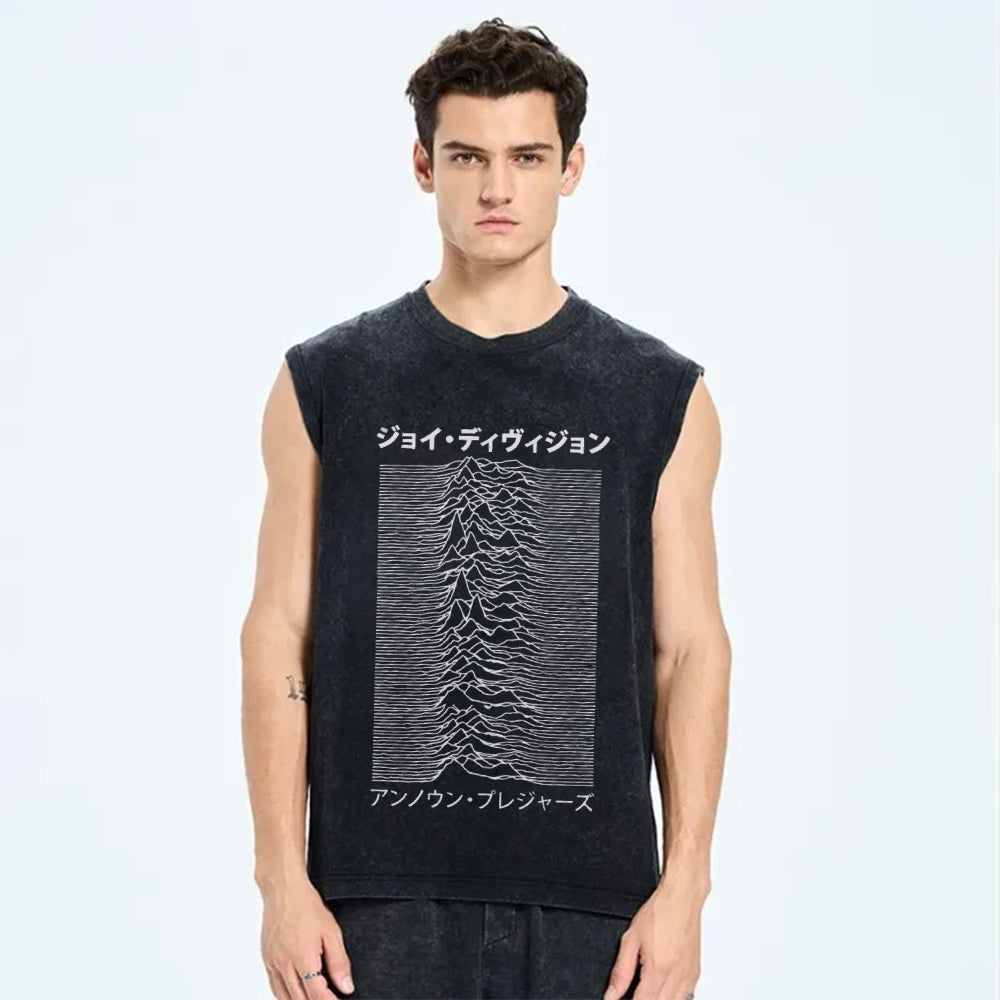 Unisex Japanese Wave Printed Washed Tank Top
