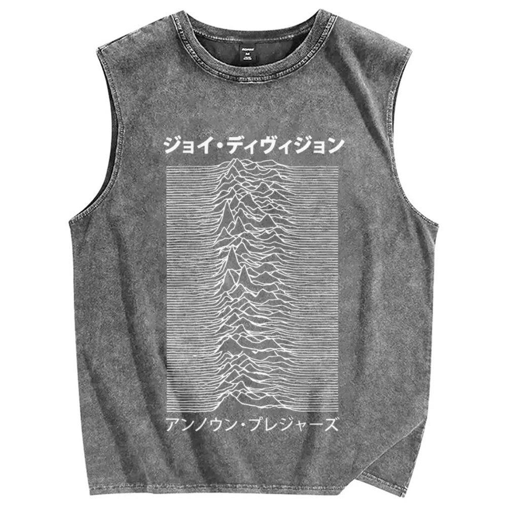 Unisex Japanese Wave Printed Washed Tank Top