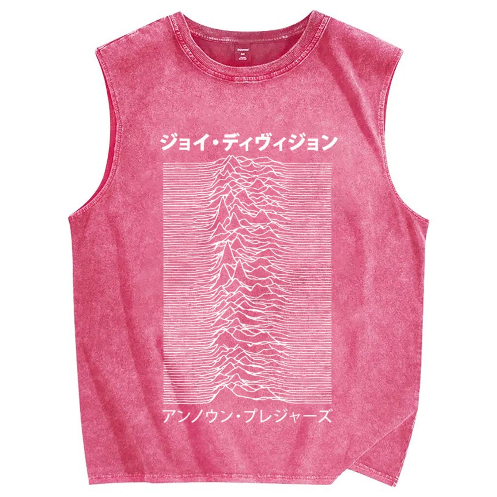 Unisex Japanese Wave Printed Washed Tank Top