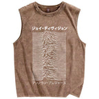 Unisex Japanese Wave Printed Washed Tank Top