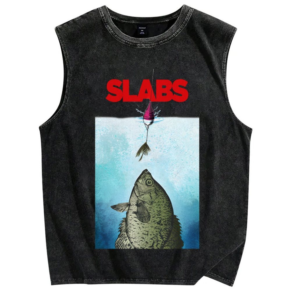 Unisex SLABS Fish Printed Washed Tank Top