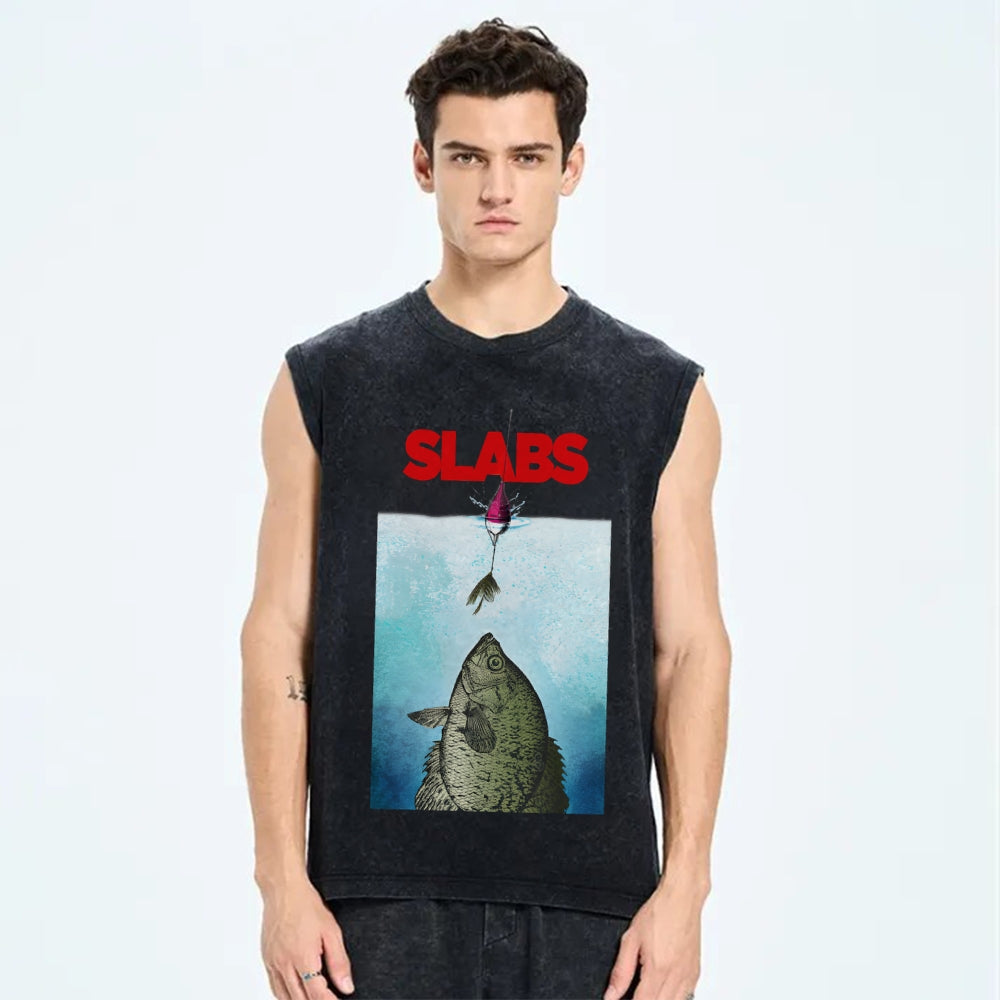 Unisex SLABS Fish Printed Washed Tank Top