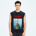 Unisex SLABS Fish Printed Washed Tank Top