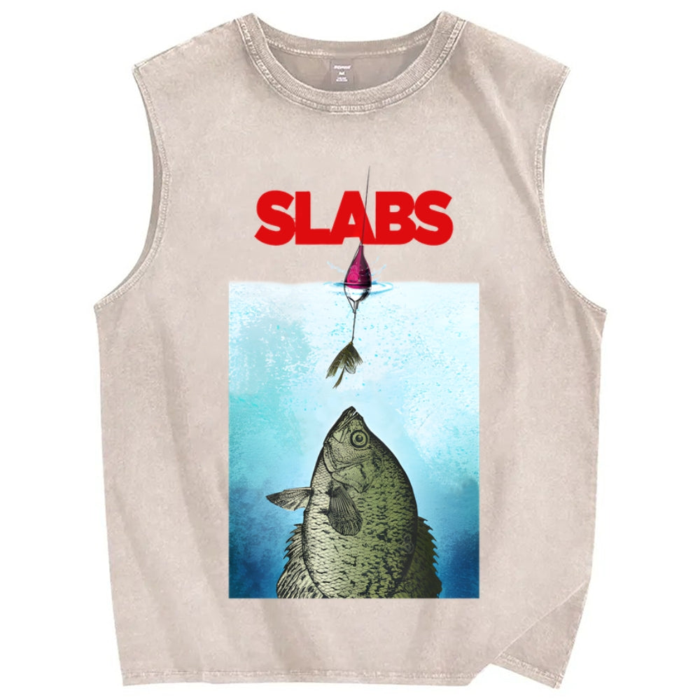 Unisex SLABS Fish Printed Washed Tank Top