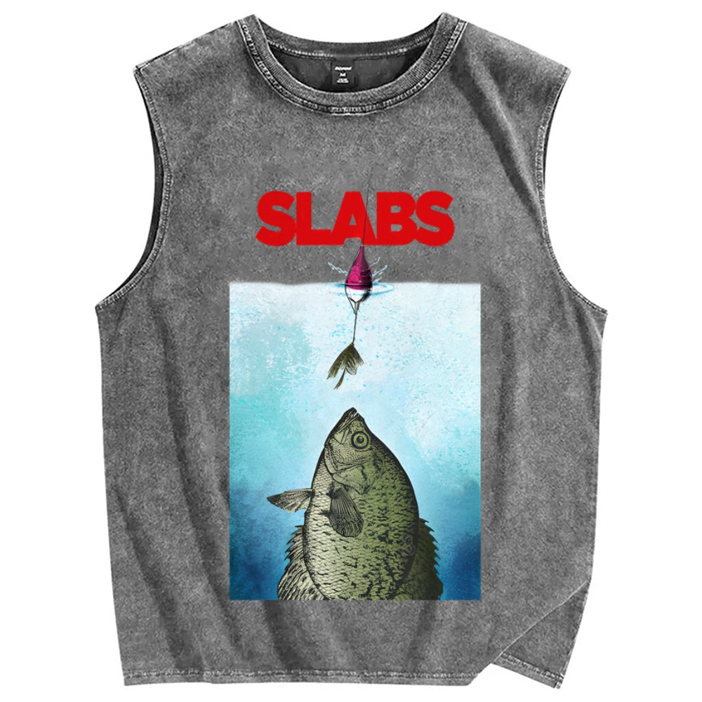 Unisex SLABS Fish Printed Washed Tank Top