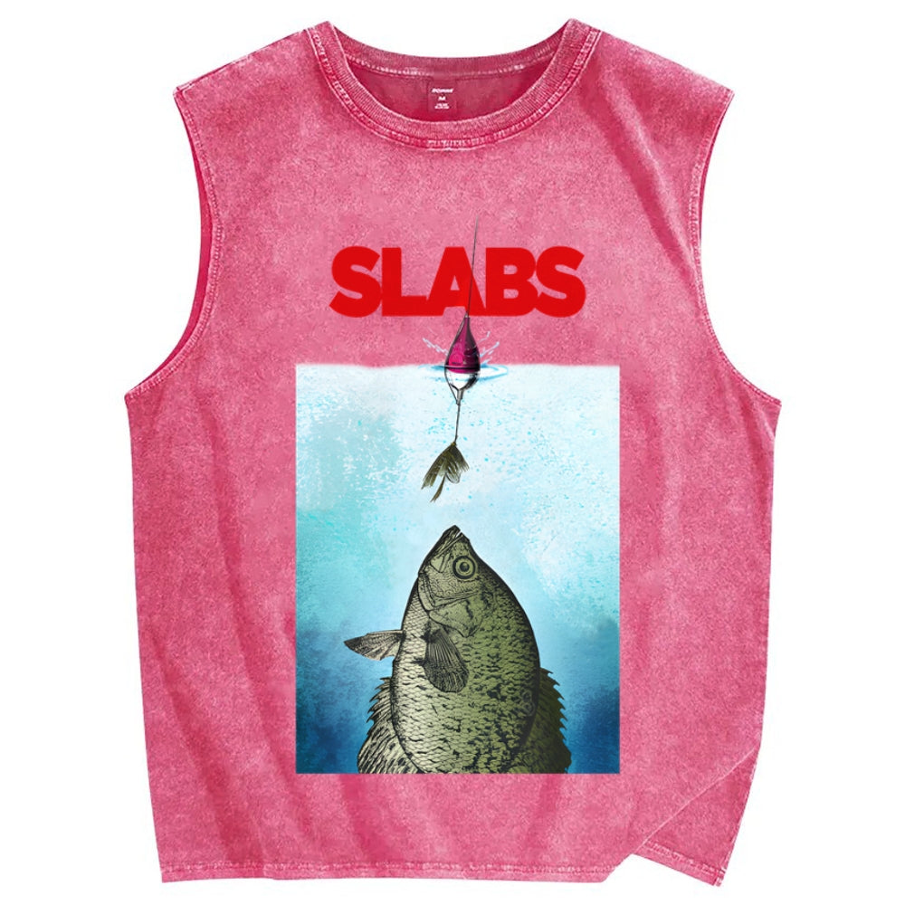 Unisex SLABS Fish Printed Washed Tank Top