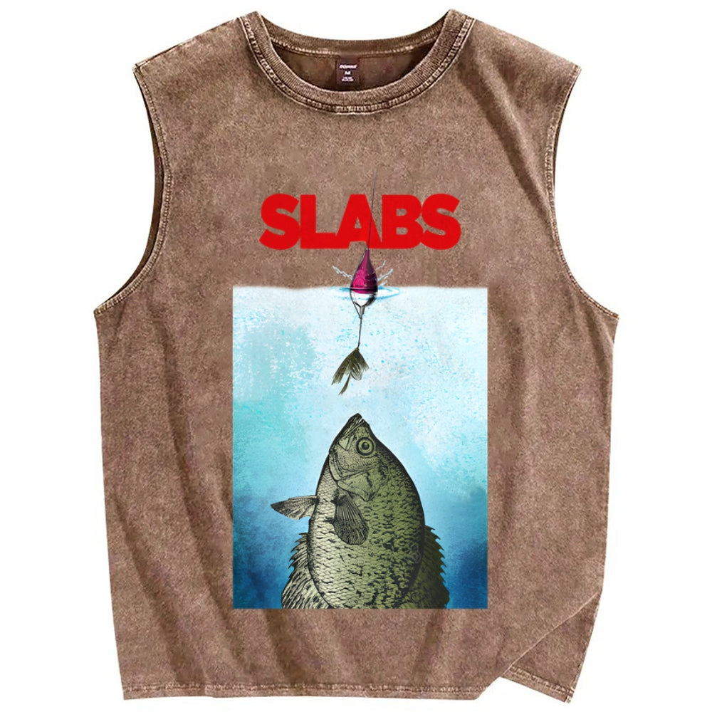 Unisex SLABS Fish Printed Washed Tank Top