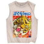Unisex Retro Tiger Poster Printed Washed Tank Top