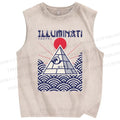Unisex Japanese Waves Printed Washed Tank Top