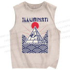 Unisex Japanese Waves Printed Washed Tank Top