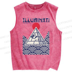 Unisex Japanese Waves Printed Washed Tank Top