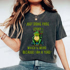 Unisex Cartoon Frogs Printed Washed Tee