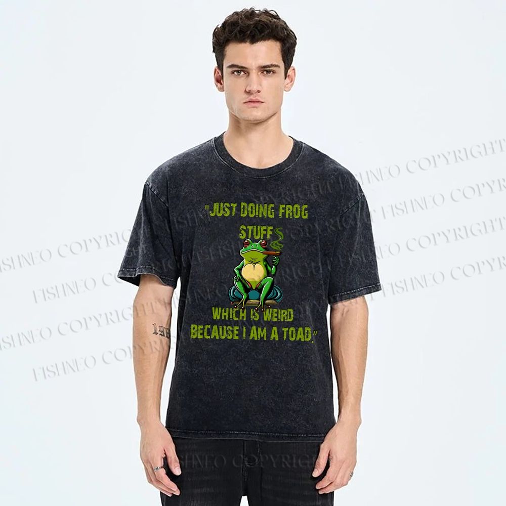 Unisex Cartoon Frogs Printed Washed Tee