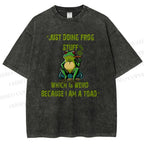 Unisex Cartoon Frogs Printed Washed Tee
