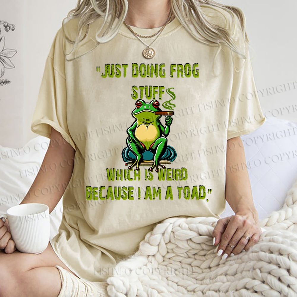 Unisex Cartoon Frogs Printed Washed Tee
