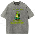 Unisex Cartoon Frogs Printed Washed Tee