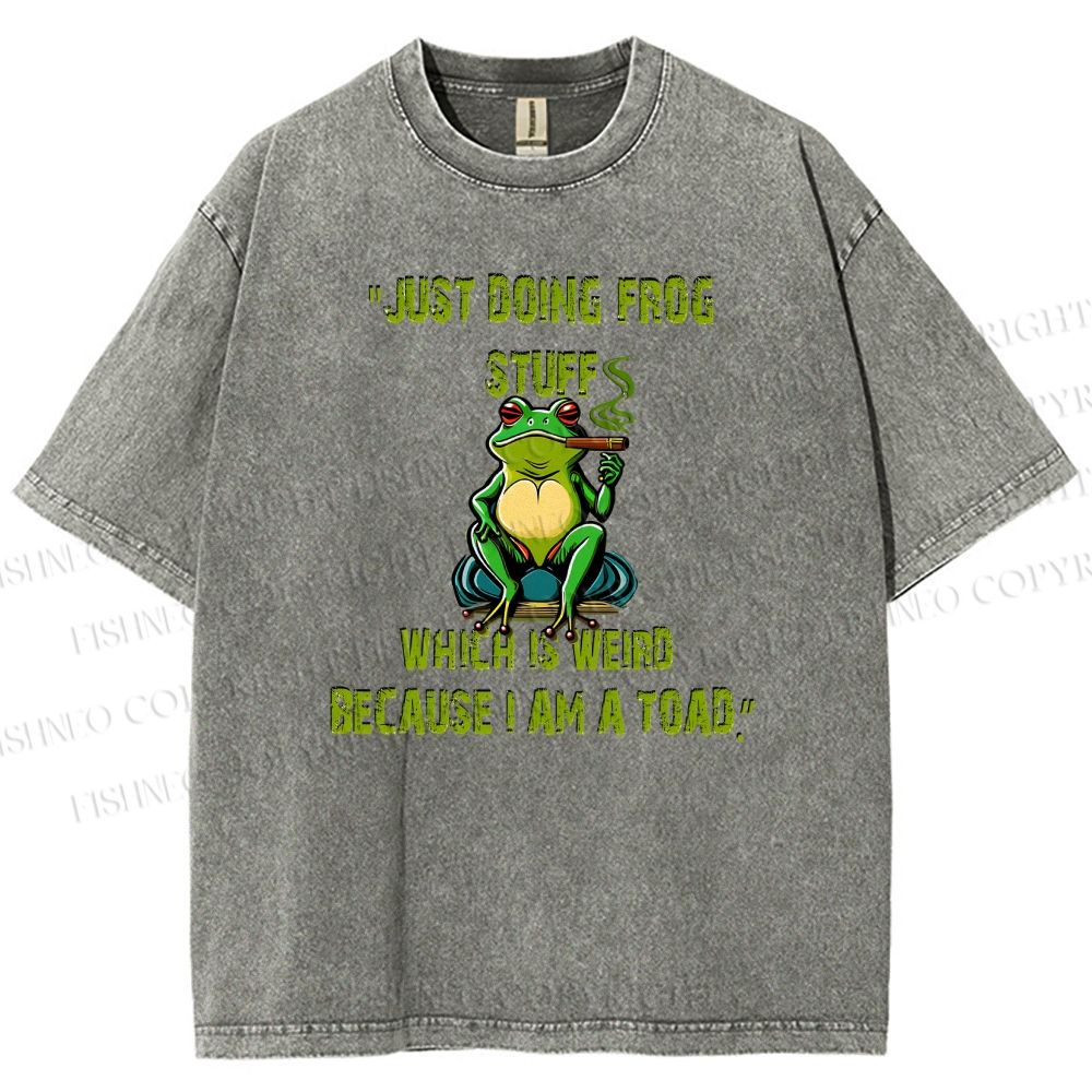 Unisex Cartoon Frogs Printed Washed Tee