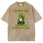 Unisex Cartoon Frogs Printed Washed Tee