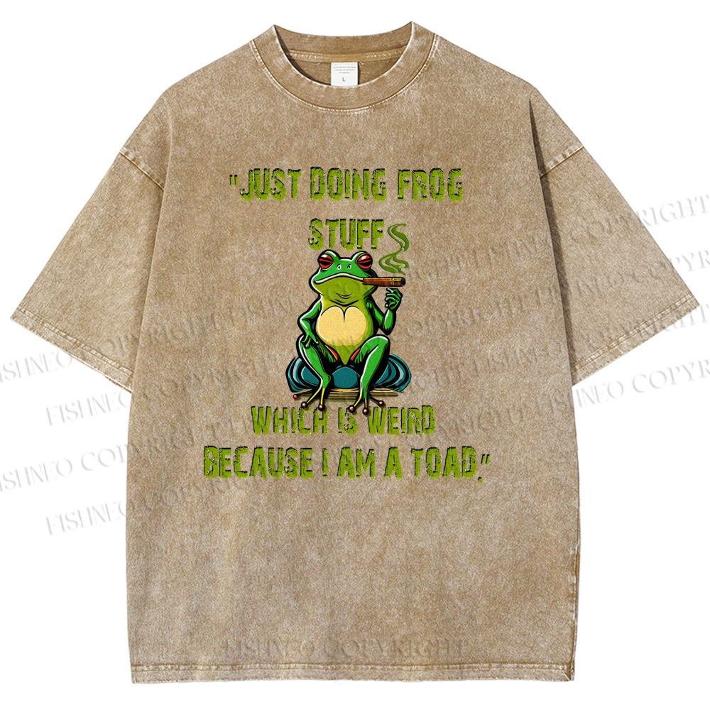Unisex Cartoon Frogs Printed Washed Tee