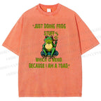 Unisex Cartoon Frogs Printed Washed Tee