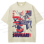 Unisex Vintage Panda Printed Shuhari Graffiti Washed Tee