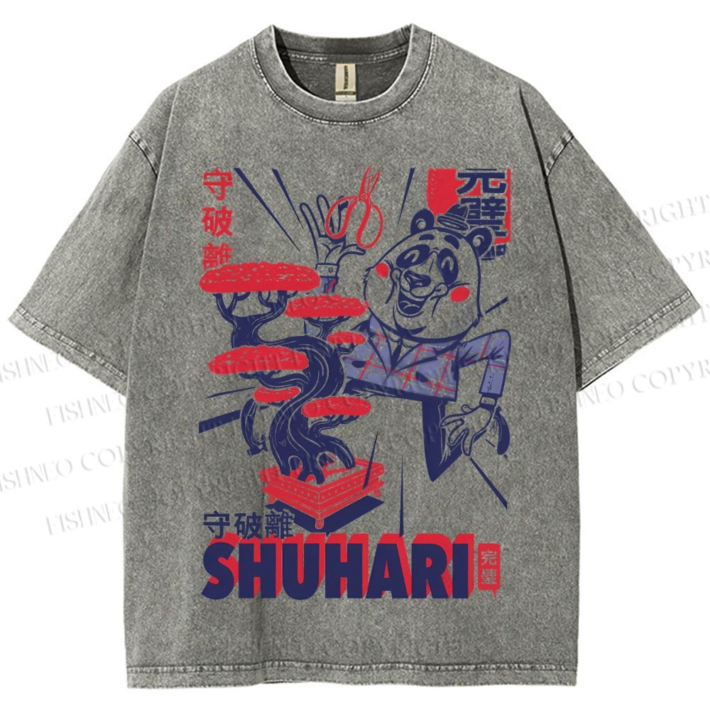 Unisex Vintage Panda Printed Shuhari Graffiti Washed Tee