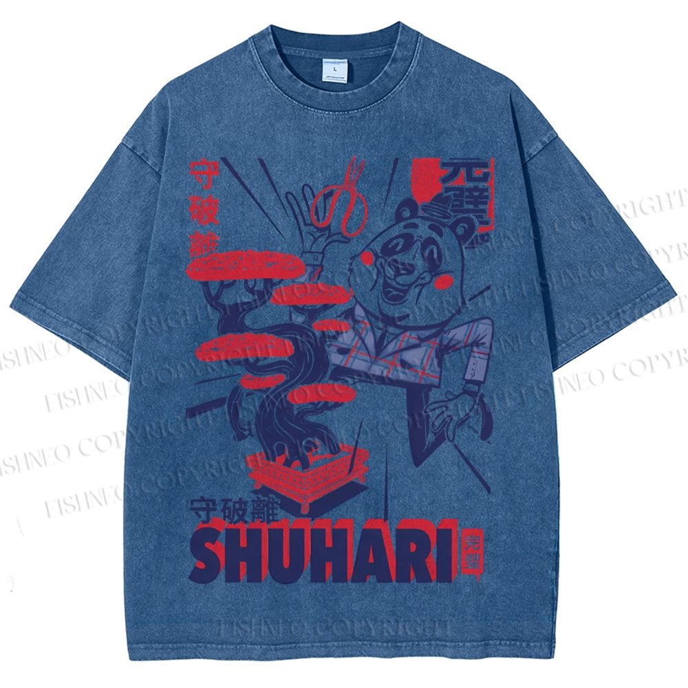 Unisex Vintage Panda Printed Shuhari Graffiti Washed Tee