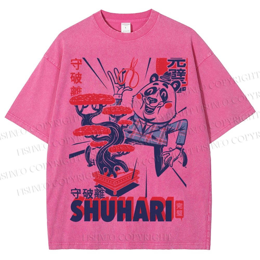 Unisex Vintage Panda Printed Shuhari Graffiti Washed Tee