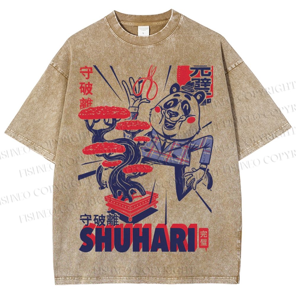 Unisex Vintage Panda Printed Shuhari Graffiti Washed Tee