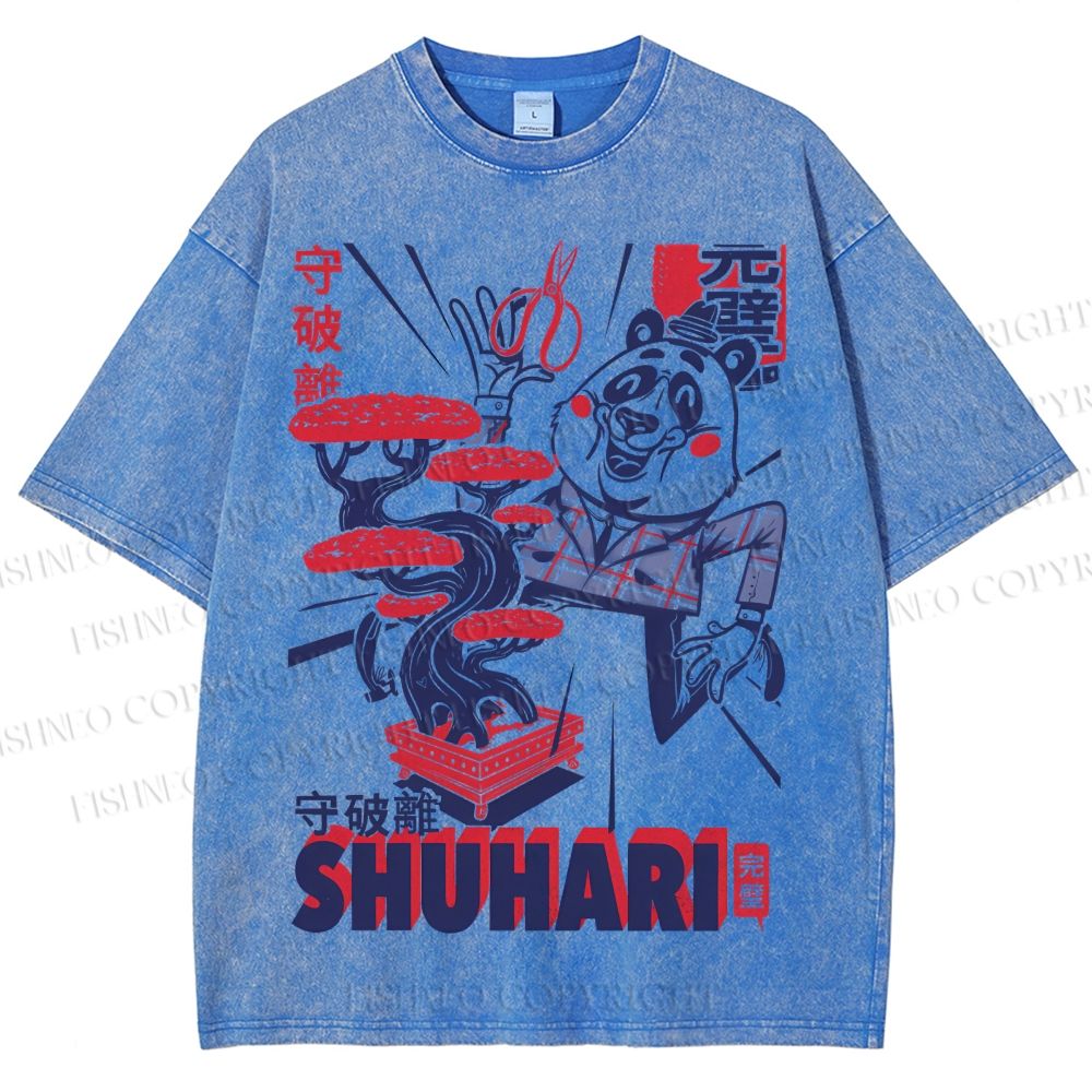 Unisex Vintage Panda Printed Shuhari Graffiti Washed Tee
