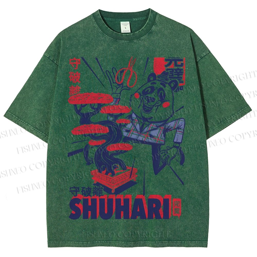 Unisex Vintage Panda Printed Shuhari Graffiti Washed Tee