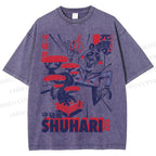 Unisex Vintage Panda Printed Shuhari Graffiti Washed Tee