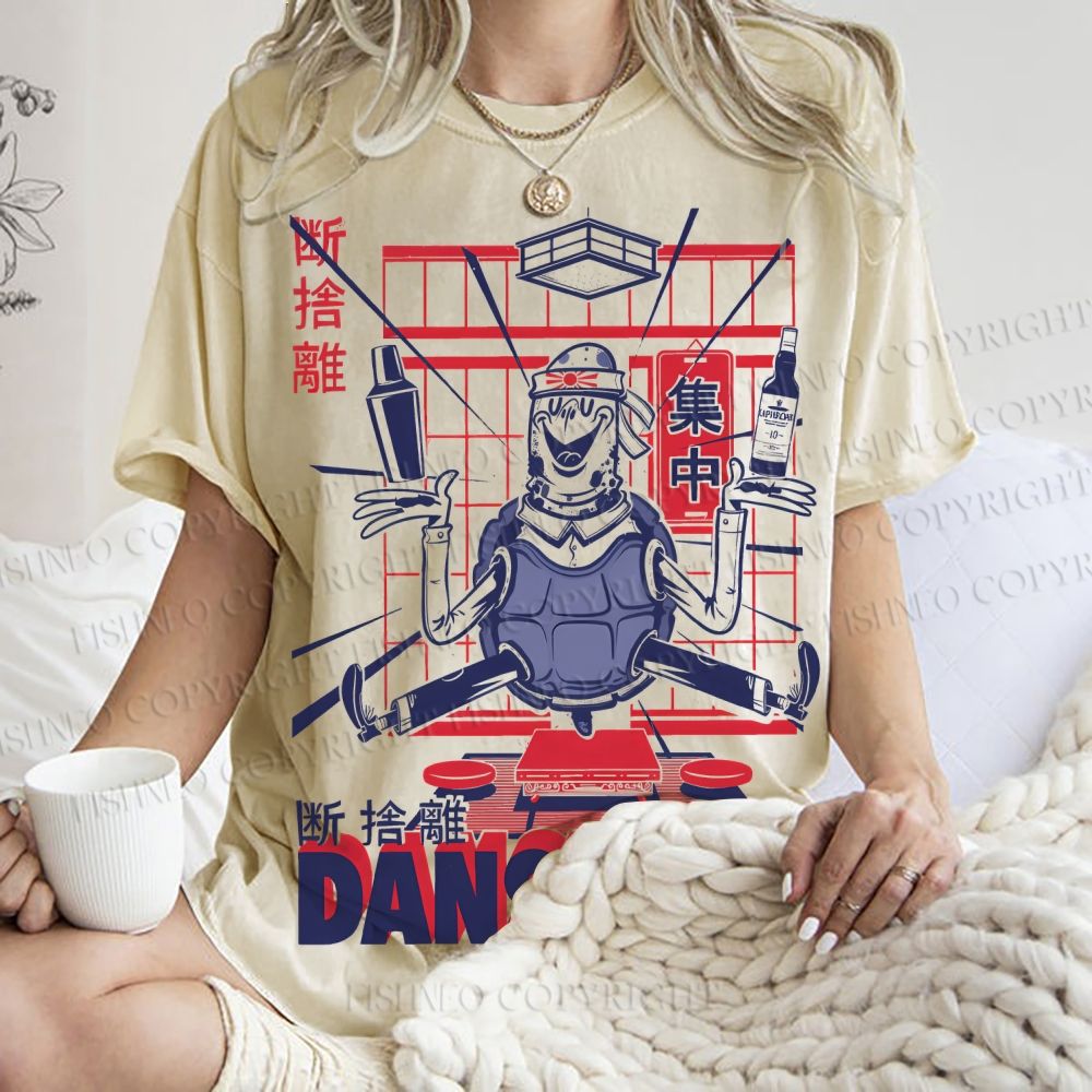 Unisex Turtle Danshari Graffiti Printed Washed Tee