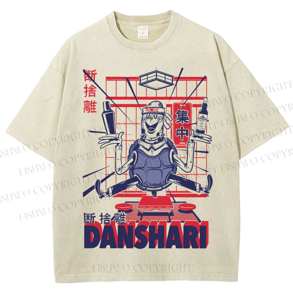 Unisex Turtle Danshari Graffiti Printed Washed Tee