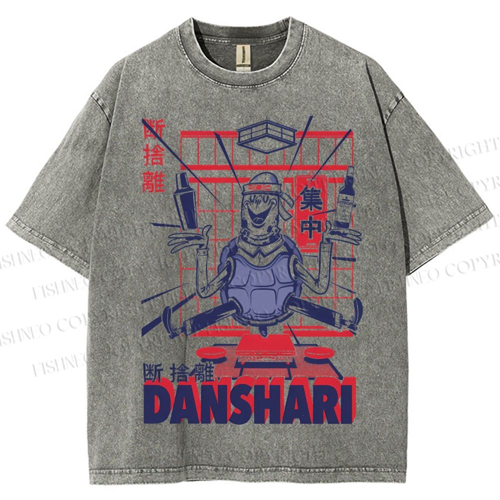 Unisex Turtle Danshari Graffiti Printed Washed Tee