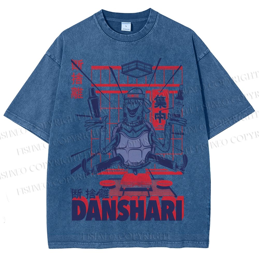 Unisex Turtle Danshari Graffiti Printed Washed Tee