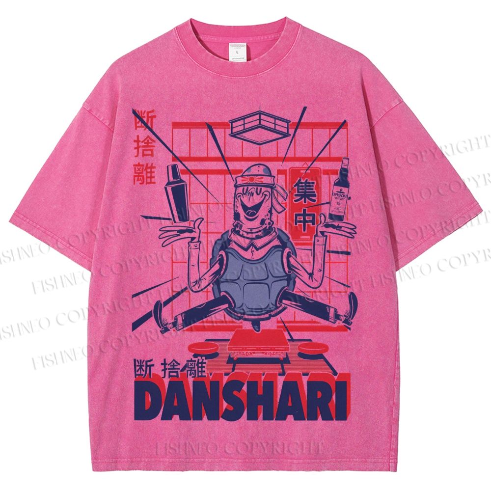Unisex Turtle Danshari Graffiti Printed Washed Tee