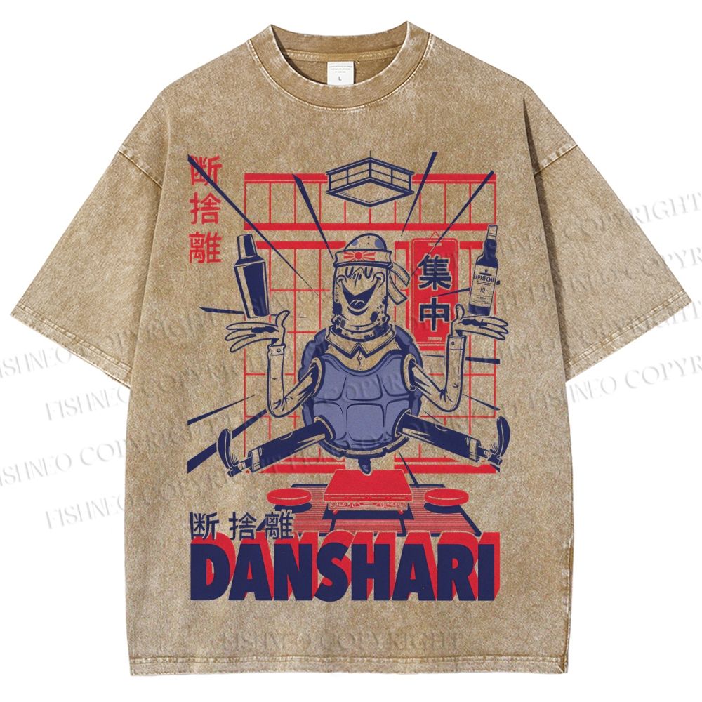 Unisex Turtle Danshari Graffiti Printed Washed Tee