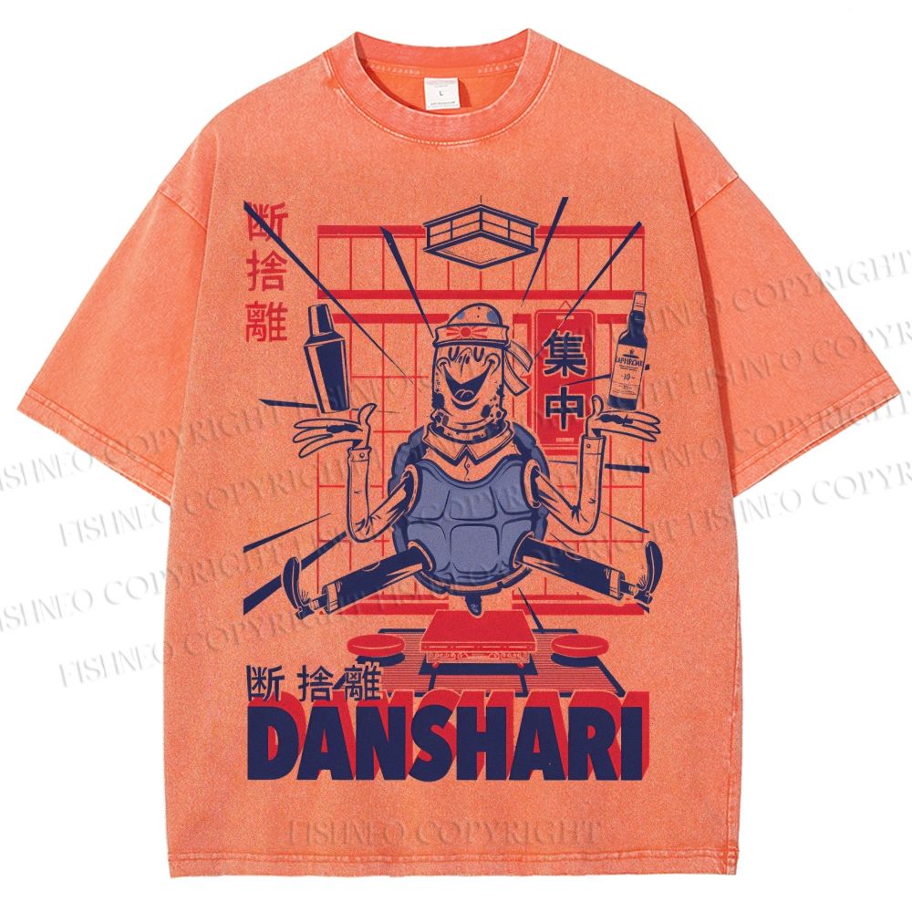 Unisex Turtle Danshari Graffiti Printed Washed Tee