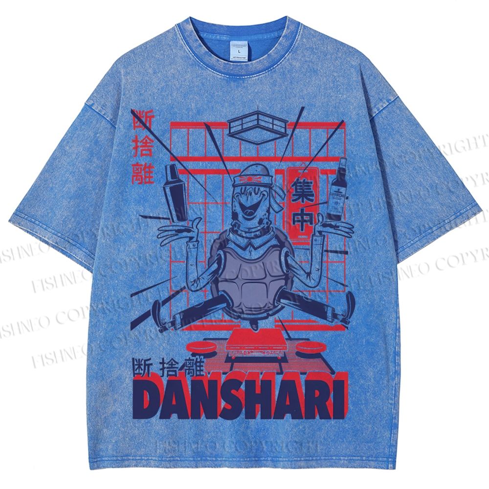 Unisex Turtle Danshari Graffiti Printed Washed Tee
