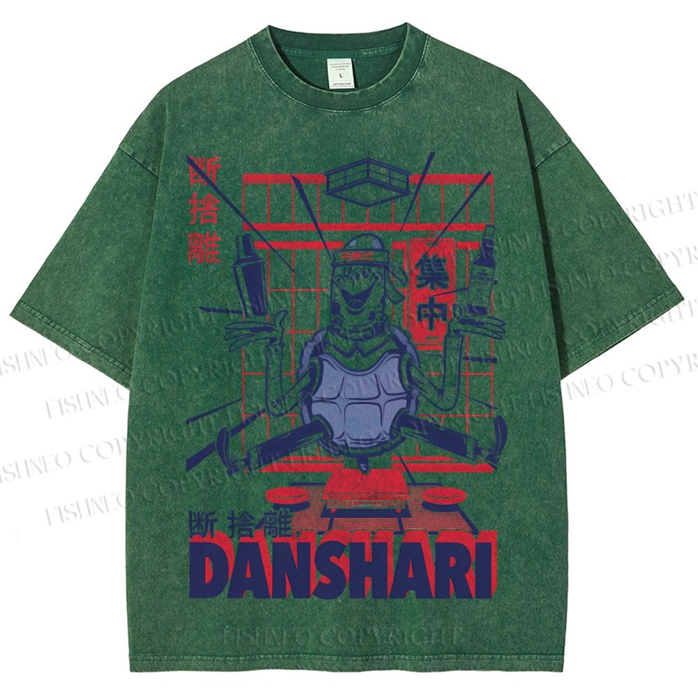Unisex Turtle Danshari Graffiti Printed Washed Tee