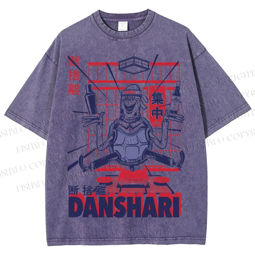 Unisex Turtle Danshari Graffiti Printed Washed Tee