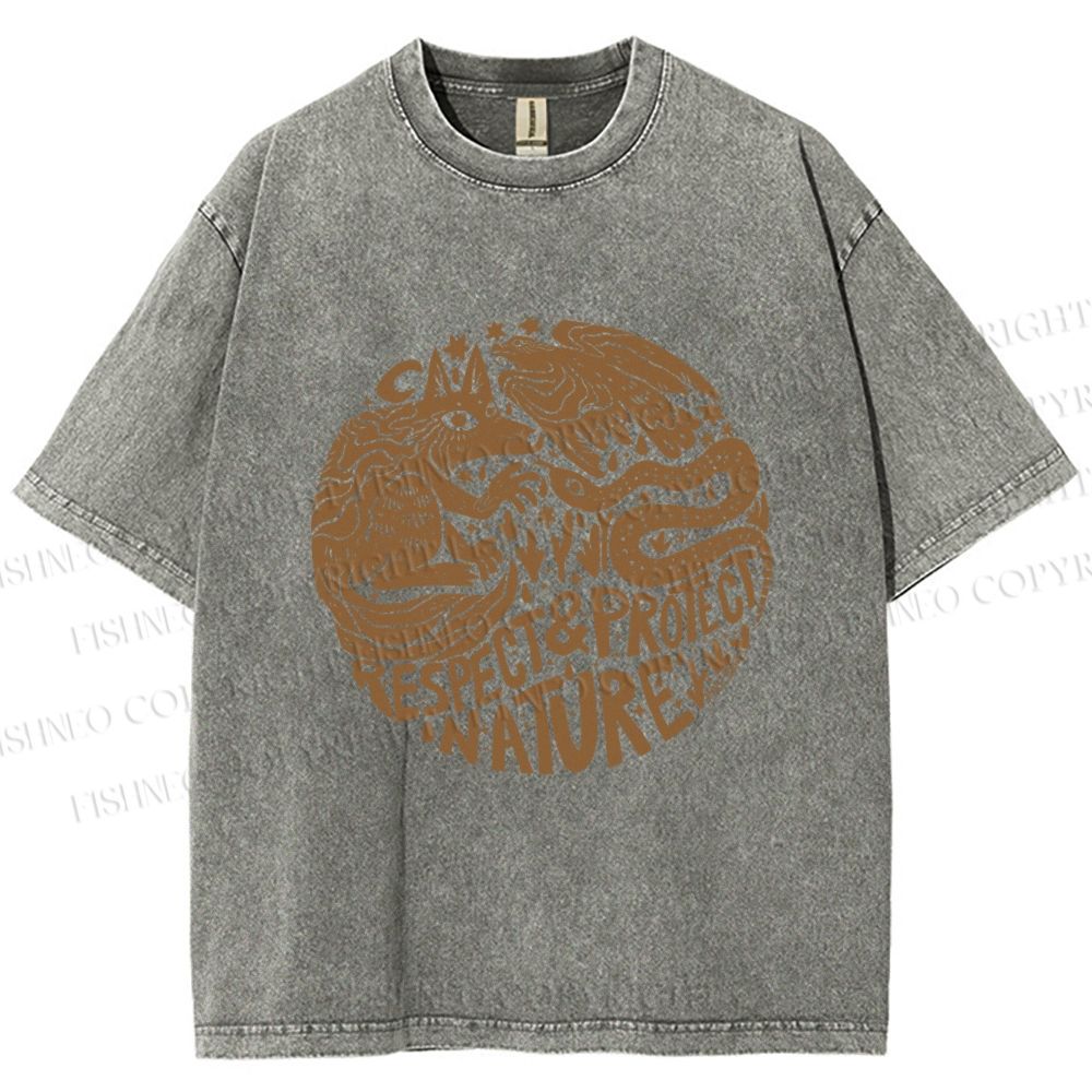 Unisex Respect Protect Nature Graffiti Printed Washed Tee